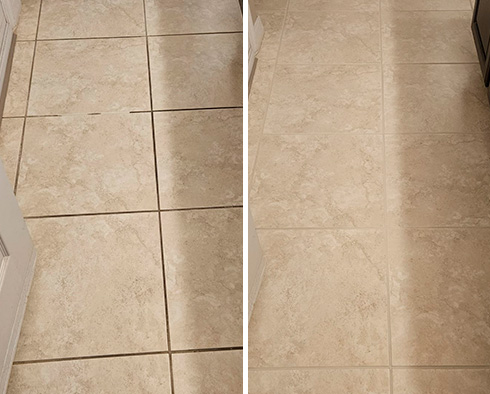 Floor Before and After a Grout Sealing in Winter Springs, FL