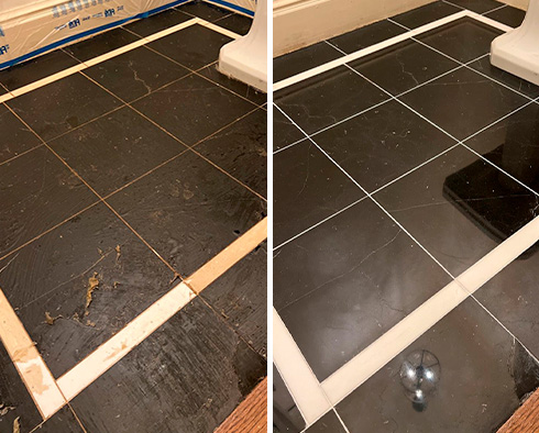 Floor Before and After a Stone Cleaning in Lake Mary, FL