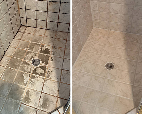 Shower Before and After a Tile Cleaning in Leesburg, FL