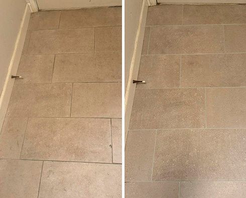 Floor Before and After a Grout Cleaning in Leesburg, FL