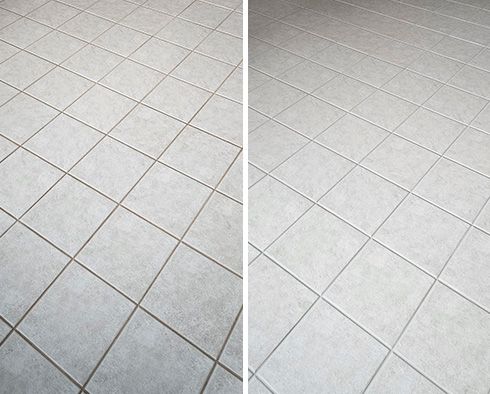 Floor Before and After a Grout Sealing in The Villages, FL