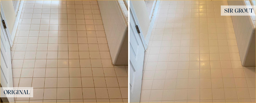 Bathroom Floor Before and After a Superb Grout Cleaning in Leesburg, FL