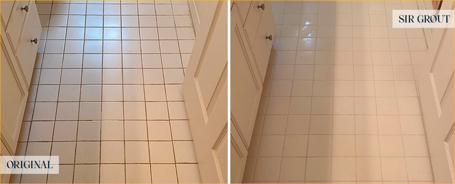 Bathroom Before and After a Superb Grout Cleaning in Leesburg, FL