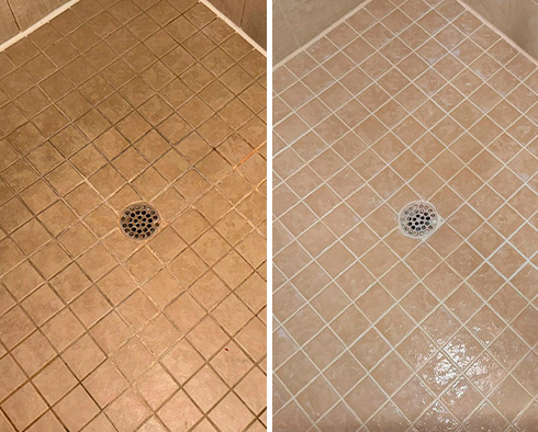 Shower Before and After a Grout Cleaning in The Villages, FL