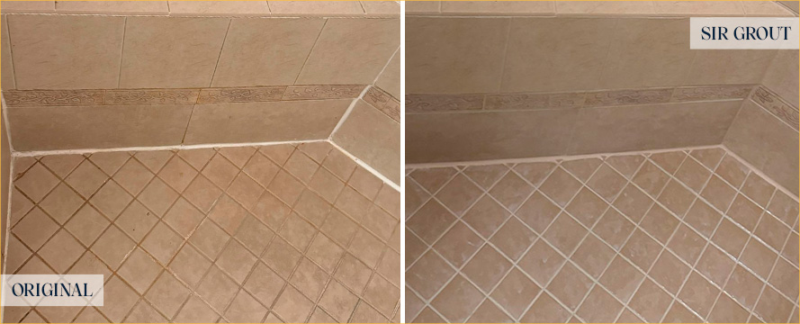 Shower Before and After a Superb Grout Cleaning in The Villages, FL