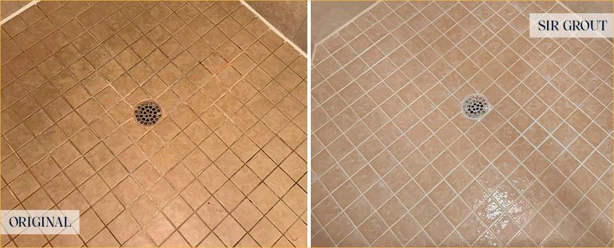 Shower Before and After a Flawless Grout Cleaning in The Villages, FL