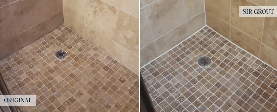 Shower Before and After a Flawless Grout Sealing in Leesburg, FL