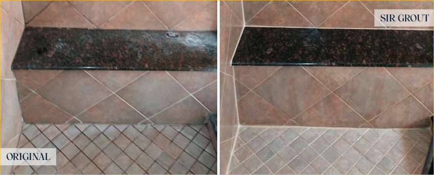 Shower Before and After a Flawless Grout Cleaning in Leesburg, FL