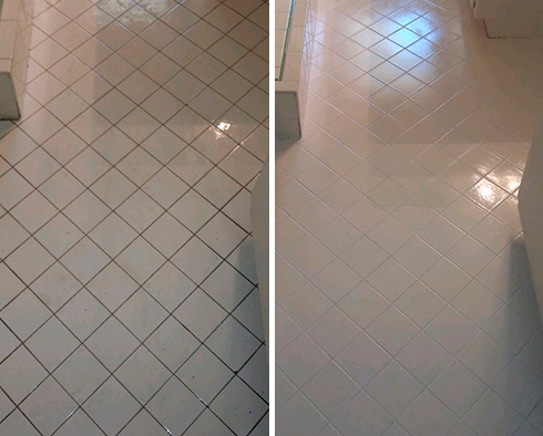 Floor Before and After a Grout Sealing in Sanford, FL