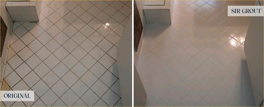 Bathroom Floor Before and After a Grout Sealing in Sanford, FL