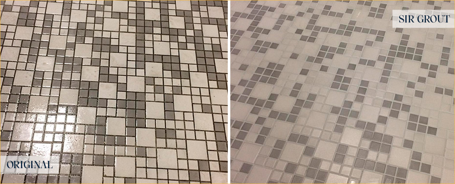 Restroom Floor Before and After a Grout Cleaning in Leesburg, FL