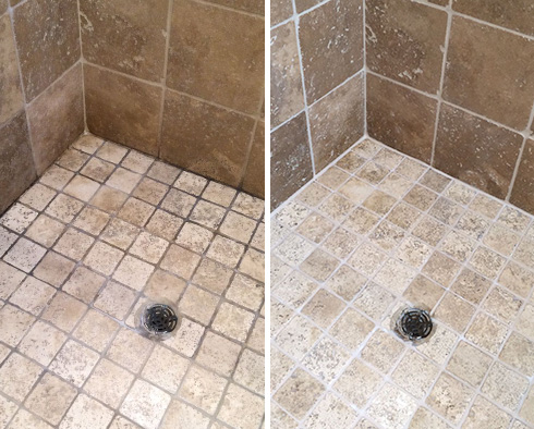 Shower Before and After a Grout Sealing in The Villages, FL