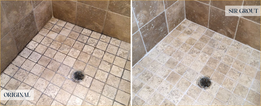 Shower Before and After a Flawless Grout Sealing in The Villages, FL