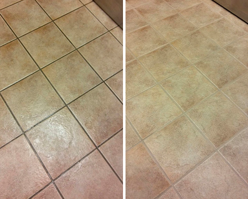 Floor Before and After a Grout Cleaning in The Villages, FL