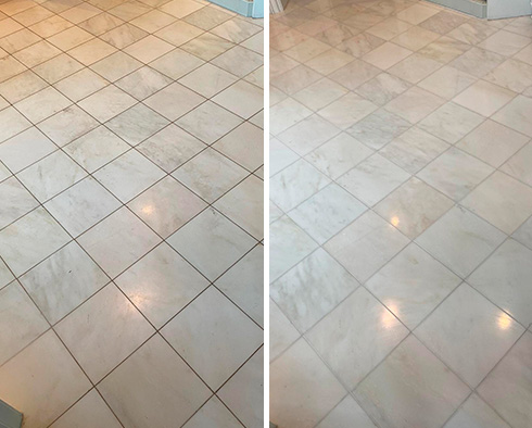 Floor Before and After a Stone Polishing in Oviedo, FL