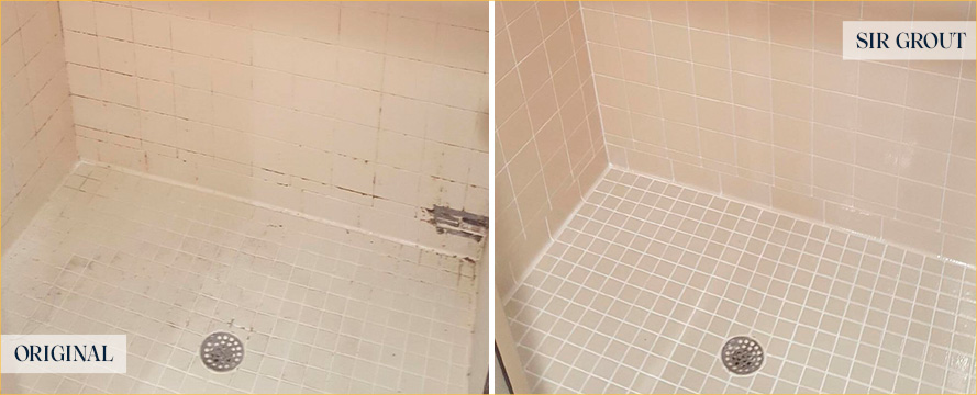 Shower Before and After a Superb Grout Sealing in Leesburg, FL